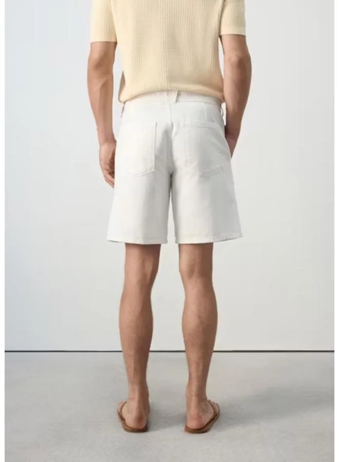 Mango Man 02-OFFWHITE Regular Fit Cotton-Linen Bermuda Shorts for Men | Best Price UAE