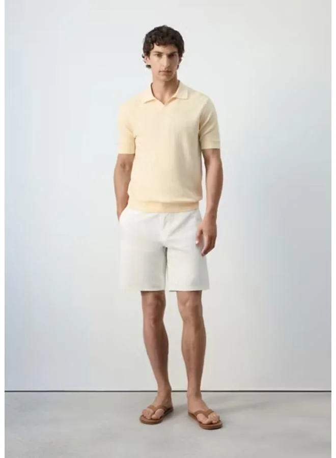 Mango Man 02-OFFWHITE Regular Fit Cotton-Linen Bermuda Shorts for Men | Best Price UAE