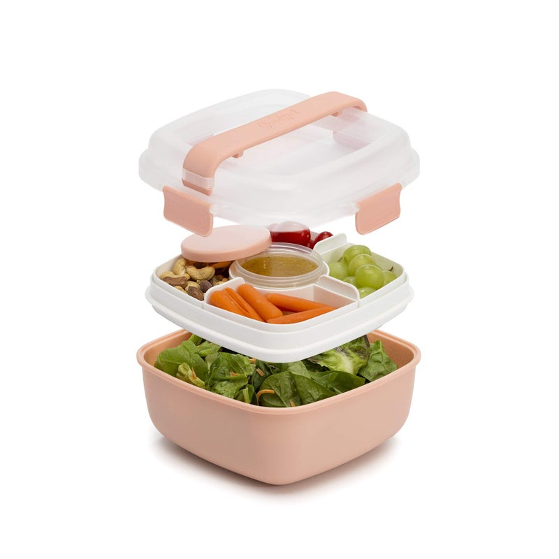 Goodful Stackable Lunch Box Container Bento Style Food Storage with Removeable Compartments for Sandwich Snacks Toppings  Dressing LeakProof and Made without BPA 56Ounce Blush