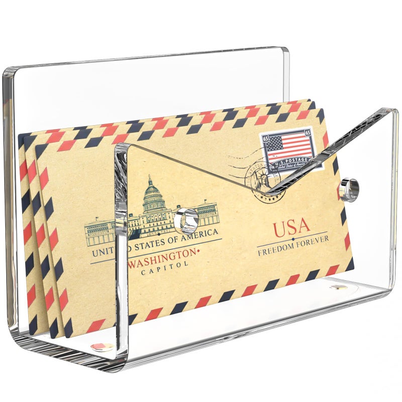 Rulyyo Mail Organizer Envelope Holder - Clear Acrylic Mail Holder Countertop Vertical Desk Organizer Small File Bill Document Notebook Letter Sorter for Home School Office Supplies - Image 1