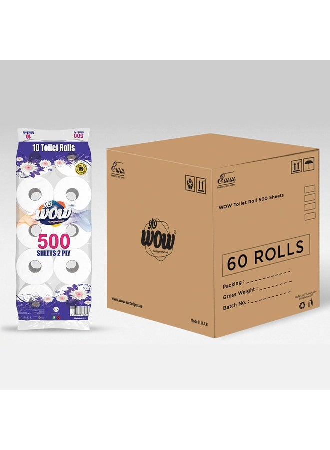 WOW Toilet Roll  500 x 2 ply   - 8 + 2 Rolls Free 6 bundle x 60 rolls - Image 1