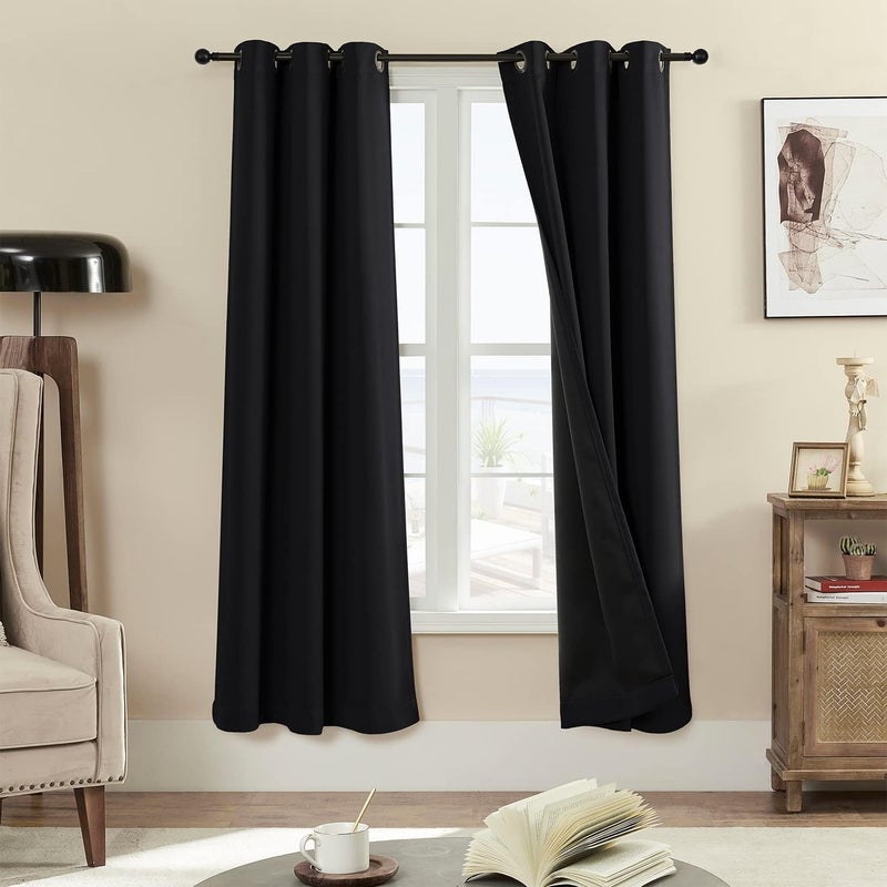 Rutterllow 100% Blackout Curtains for Bedroom 42Wx72L Inch, Energy Efficiency Full Shading Window Curtain Panels, Heat and Light Blocking Soundproof Draperies for Living Room/Cafe (1 Pair, Black) - Image 1