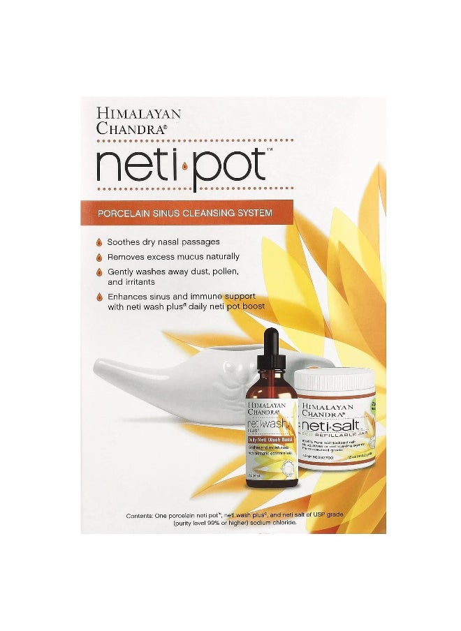Himalayan Chandra - Himalayan Chandra, Neti Pot, Porcelain Sinus Cleansing System, 3 Piece Kit - Image 1
