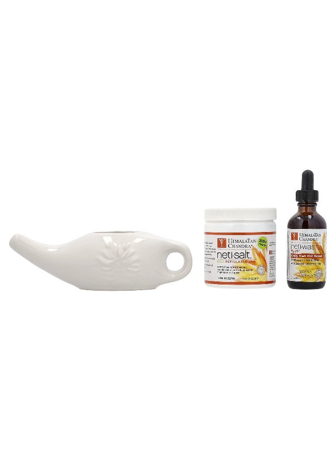 Himalayan Chandra - Himalayan Chandra, Neti Pot, Porcelain Sinus Cleansing System, 3 Piece Kit - Image 1