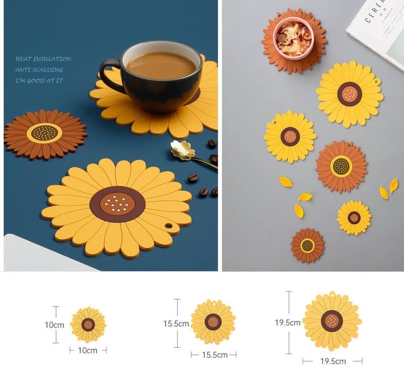 NIL JO Multi-Purpose Soft Rubber Pads for Hot Pots and Dishes,Sunflower Cup mat Non-Slip Silicone Coasters for Cups, Drinks, Pots and Pans Silicone Trivet Mat Set of 3(Multi) - Image 3