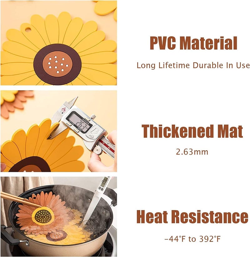 NIL JO Multi-Purpose Soft Rubber Pads for Hot Pots and Dishes,Sunflower Cup mat Non-Slip Silicone Coasters for Cups, Drinks, Pots and Pans Silicone Trivet Mat Set of 3(Multi) - Image 5