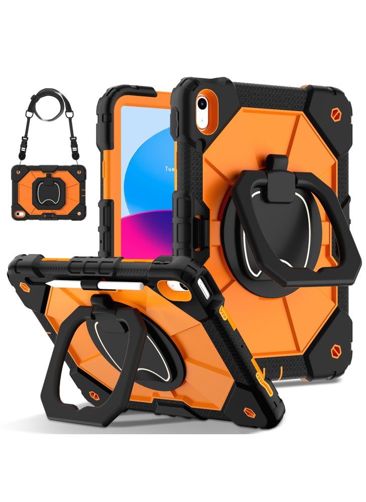 C3 for iPad (2025)/10.9 (2022) Case Contrast Color Silicone+PC Kickstand Anti-Drop Tablet Cover - Black+Orange - Image 2