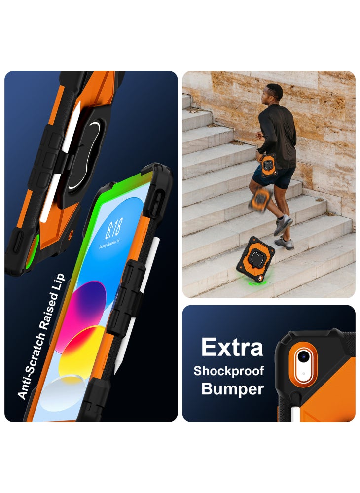 C3 for iPad (2025)/10.9 (2022) Case Contrast Color Silicone+PC Kickstand Anti-Drop Tablet Cover - Black+Orange - Image 4