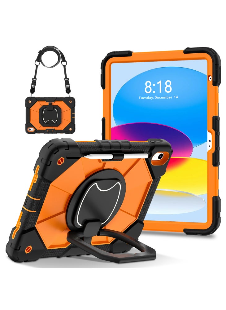 C3 for iPad (2025)/10.9 (2022) Case Contrast Color Silicone+PC Kickstand Anti-Drop Tablet Cover - Black+Orange - Image 1
