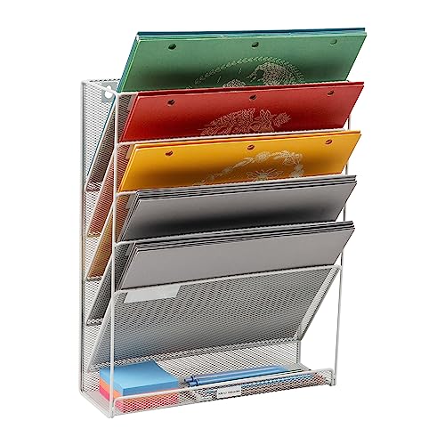 Mind Reader 5Tier Vertical File Storage Desktop Organizer Wall Mount Office Metal Mesh 1275L x 4W x 16H White