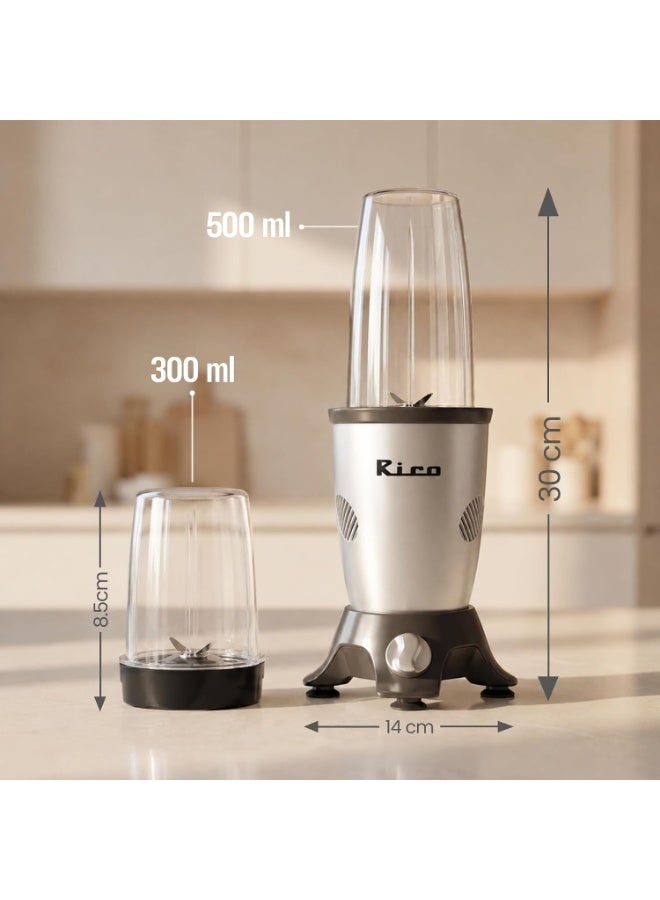 Rico Nutri Fresh - Blender & Mixer Grinder with Unbreakable Jars | Powerful 500W Motor | Smoothie Maker for Shakes, Juices & Masala Grinding | Portable & Easy to Clean | 1 Year Replacement Warranty - Image 5