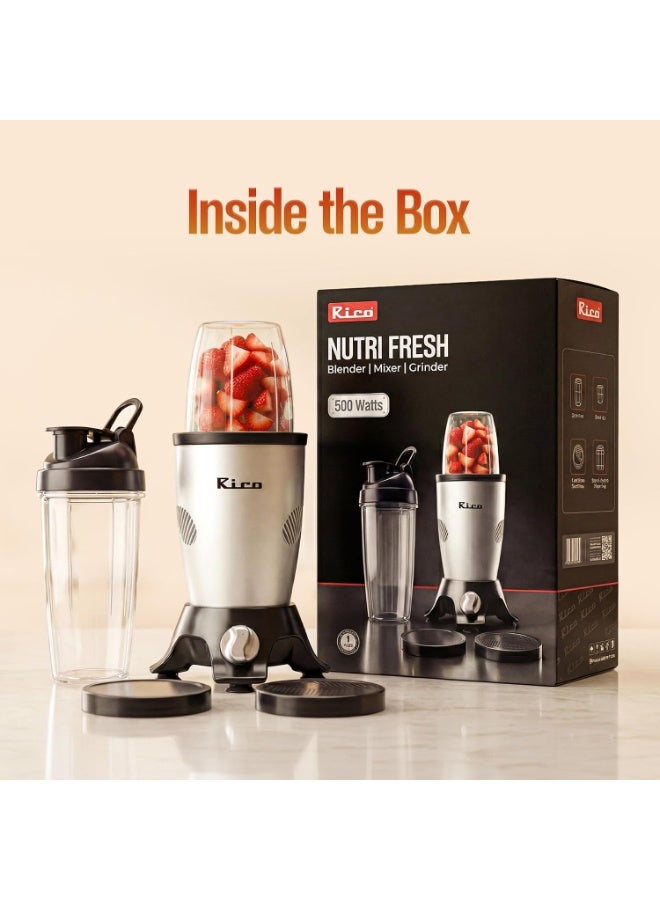 Rico Nutri Fresh - Blender & Mixer Grinder with Unbreakable Jars | Powerful 500W Motor | Smoothie Maker for Shakes, Juices & Masala Grinding | Portable & Easy to Clean | 1 Year Replacement Warranty - Image 2
