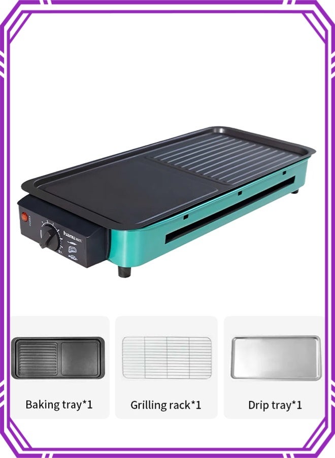 أبيكس شواية كهربائية داخلية 2 في 1 للمطبخ، شواية داخلية متعددة الاستخدامات بدون دخان للطبخ المنزلي مع شبكة شواء، صينية خبز غير لاصقة وصينية تنقيط - Image 1