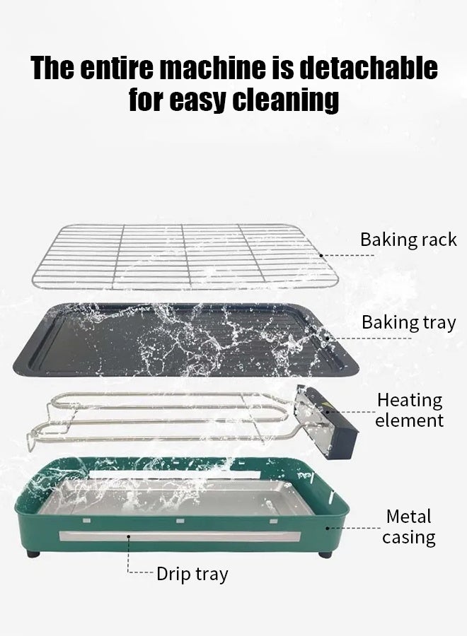 أبيكس شواية كهربائية داخلية 2 في 1 للمطبخ، شواية داخلية متعددة الاستخدامات بدون دخان للطبخ المنزلي مع شبكة شواء، صينية خبز غير لاصقة وصينية تنقيط - Image 5