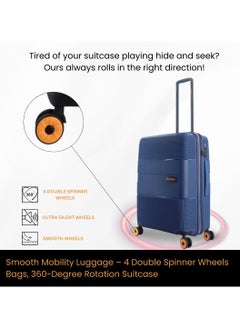 Discovery Discovery Trails Check-In Medium PP Hardside Luggage Navy, Durable Expandable Unbreakable Double Zip Lightweight Travel Bag 4 Double Wheel TSA Lock 26 Inch Suitcase Trolley Bag.  - Image 2