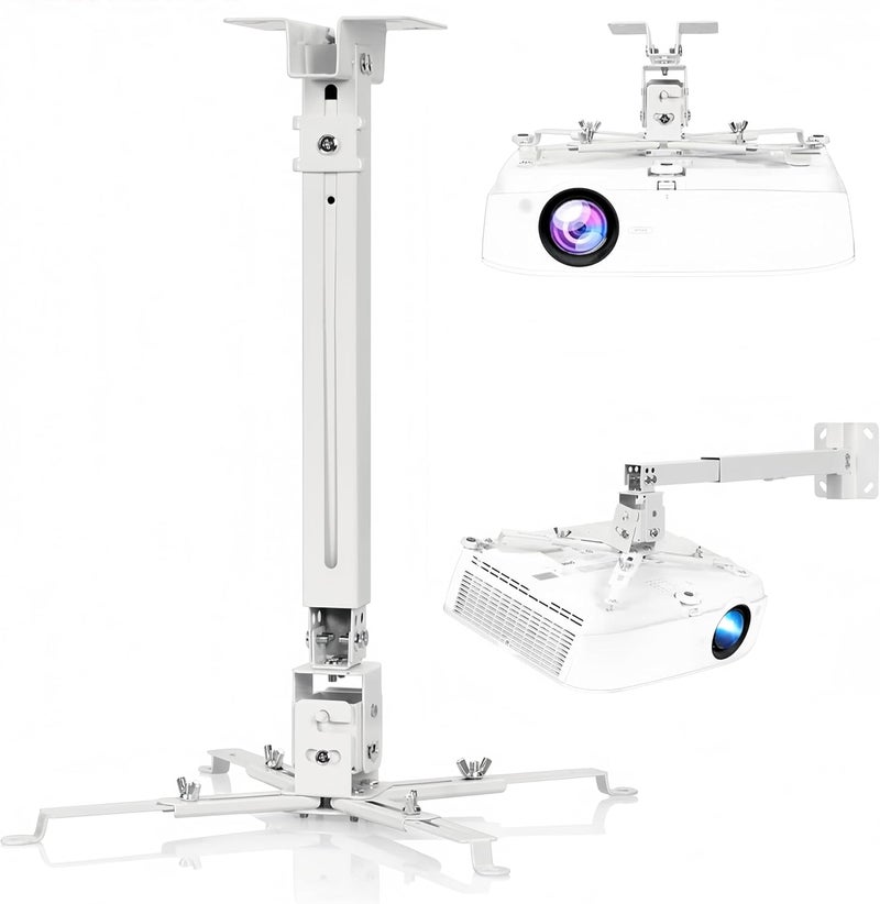 Fh Adjustable Projector Stand, Universal Projector Ceiling and Wall Mount Bracket with Extendable Arms and Tilt Swivel Motion - White - Image 1