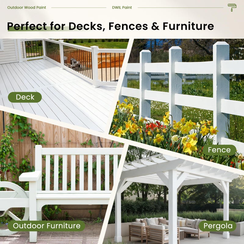 DWIL Wood Paint, White Paint for Wood, No Sanding& Fast Dry Outdoor WoodPaints, Water Based& Low Odor Furniture Door Cabinet Paints, Perfect for Indoor/Exterior White, 50-60sq.ft - Image 4