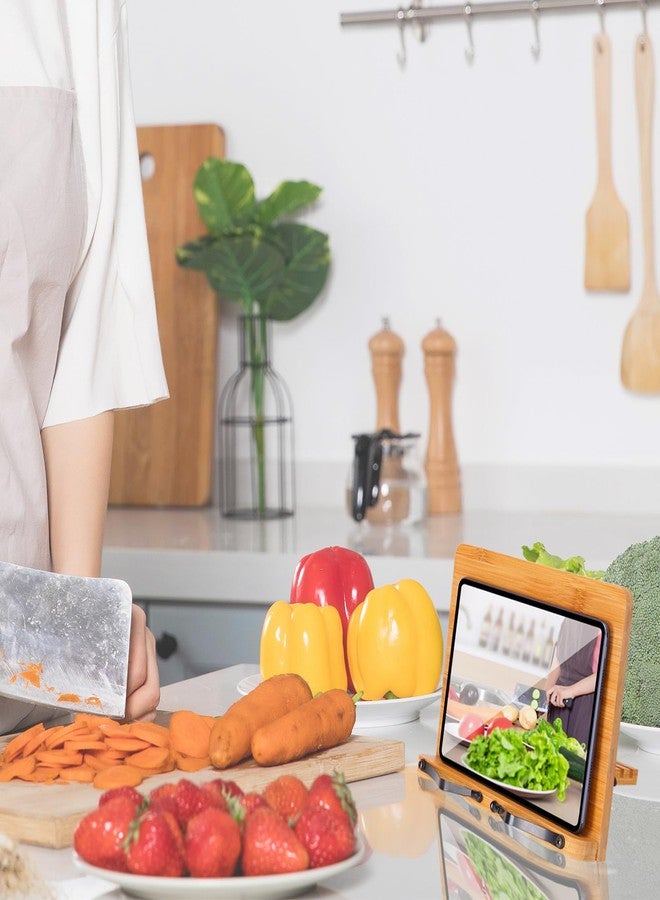 MEGREZ Foldable Bamboo Book Stand Adjustable Cookbook Reading Tablet Holder - Image 2