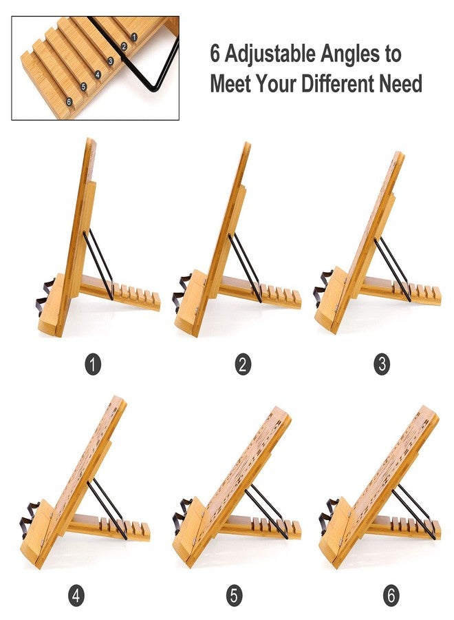 MEGREZ Foldable Bamboo Book Stand Adjustable Cookbook Reading Tablet Holder - Image 3