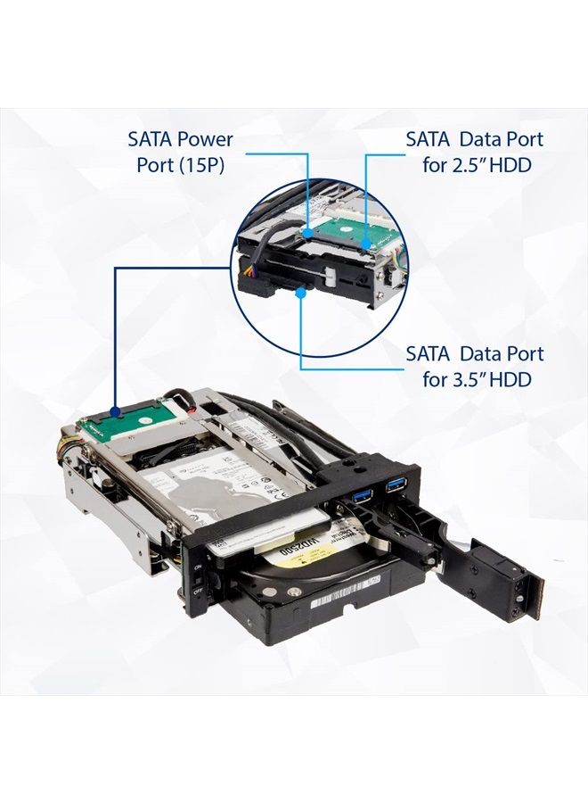 Syba SY-MRA55006 5.25" Bay Tray Less Mobile Rack for 3.5" and 2.5" Sata III HDD with Extra 2 Port USB 3.0, Black/White - Image 2
