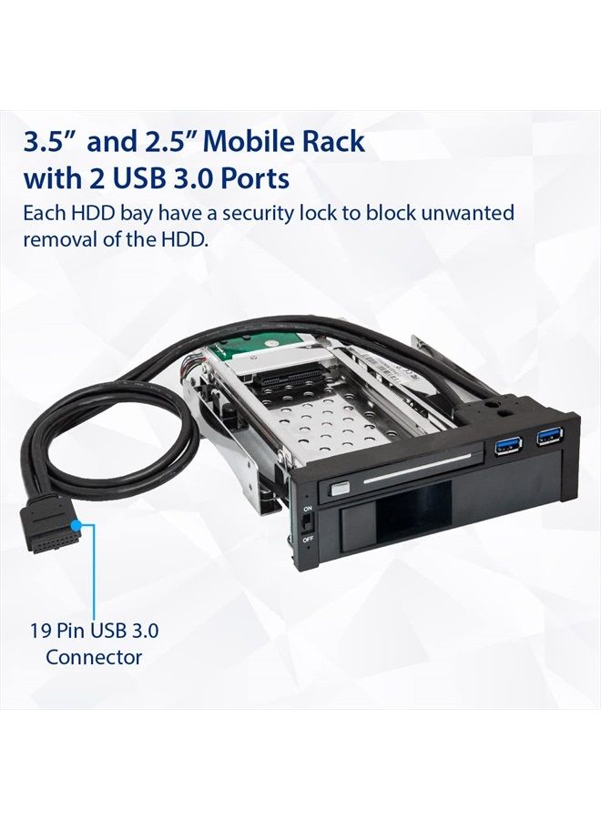 Syba SY-MRA55006 5.25" Bay Tray Less Mobile Rack for 3.5" and 2.5" Sata III HDD with Extra 2 Port USB 3.0, Black/White - Image 5