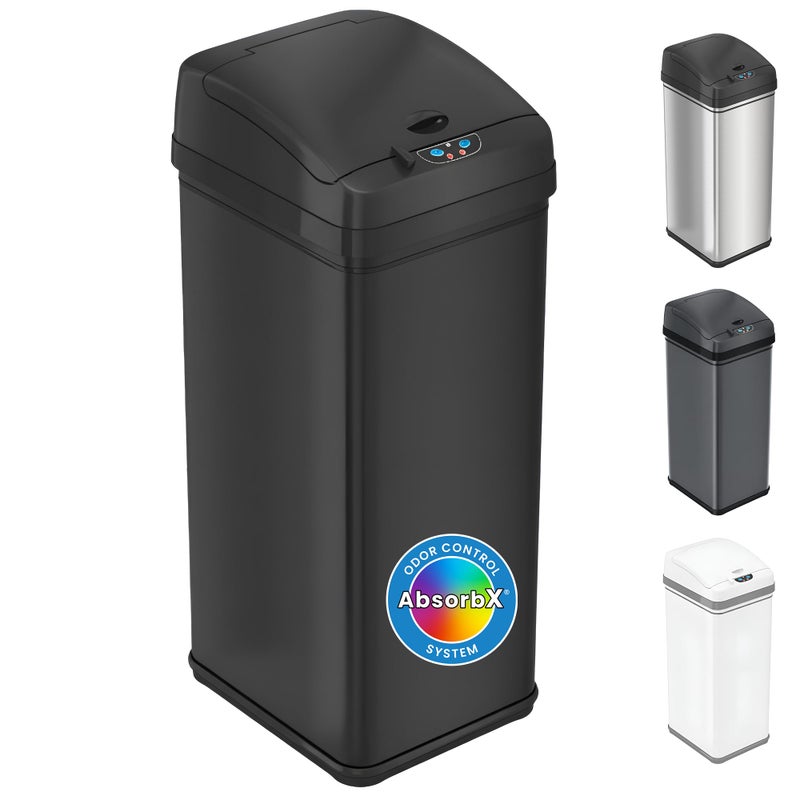 iTouchless 13 Gallon Automatic Garbage Can with Odor Filter, 50L Touchless Kitchen Wastebasket, Smart Hands-Free Motion Sensor Lid, Fingerprint-Proof, Pet-Proof Dog Lock & Soft-Close, Matte Black - Image 1