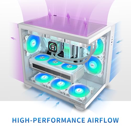 MUSETEX ATX PC Case, 6 PWM ARGB Fans Pre-Installed, 360MM RAD Support, Type-C Gaming PC Case, 270° Full View Tempered Glass Mid Tower, Pure White ATX Computer Case,Y6 - Image 3