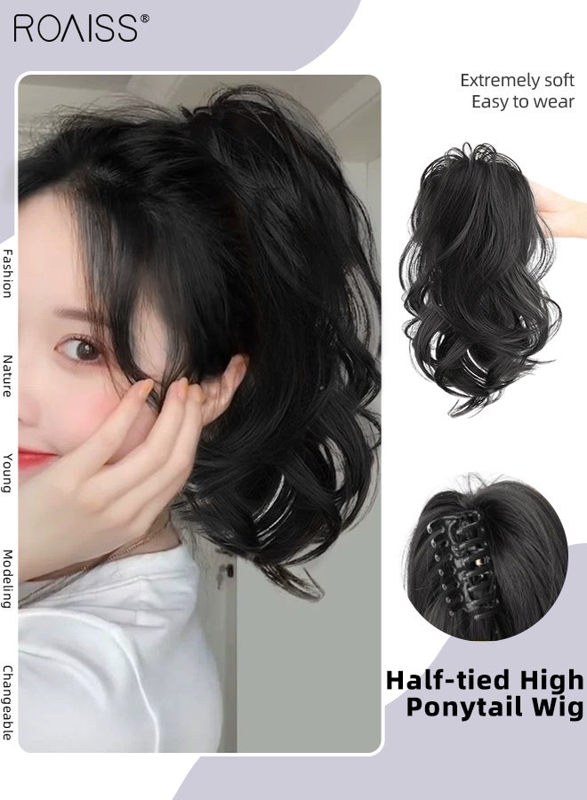 roaiss Short Wavy Ponytail Extensions Claw Clip Natural Ponytail Wig Hair Extension Synthetic Hairpiece for Women Girls Party Hairstyle Soft Daily Use 30CM - Black - Image 1