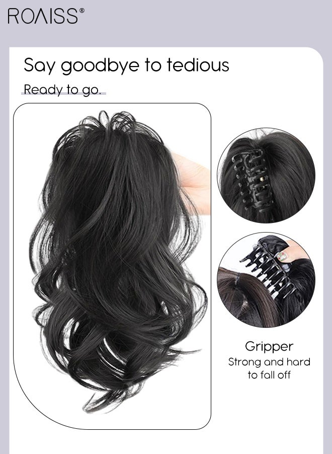 roaiss Short Wavy Ponytail Extensions Claw Clip Natural Ponytail Wig Hair Extension Synthetic Hairpiece for Women Girls Party Hairstyle Soft Daily Use 30CM - Black - Image 5