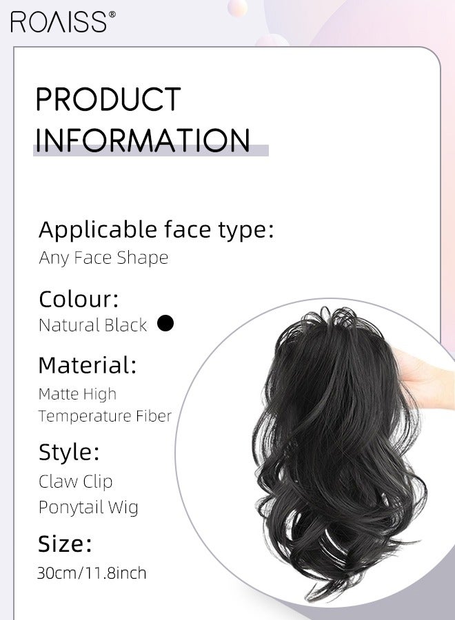 roaiss Short Wavy Ponytail Extensions Claw Clip Natural Ponytail Wig Hair Extension Synthetic Hairpiece for Women Girls Party Hairstyle Soft Daily Use 30CM - Black - Image 3