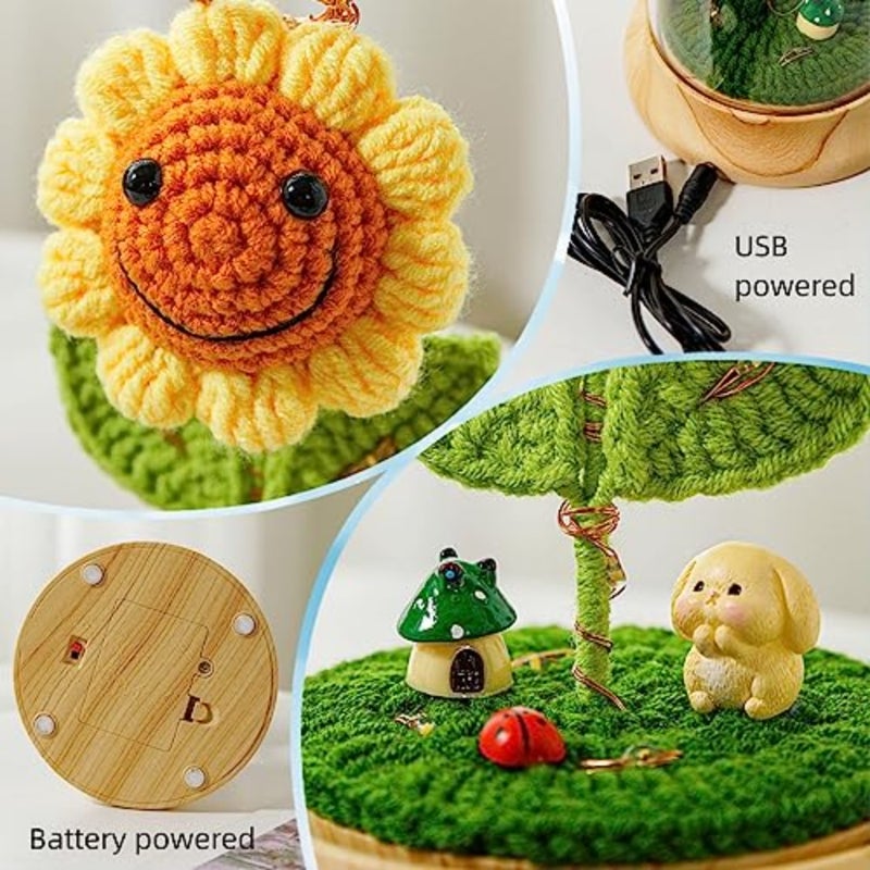 Crochet Sunflower Gifts for Women, Artificial Sun Flower Birthday Gifts for Grandma, in Plastic Dome Sunflower, for Her Mom Mothers Day Christmas Day Gifts B - 4.3 in X 7.5 in - Image 5