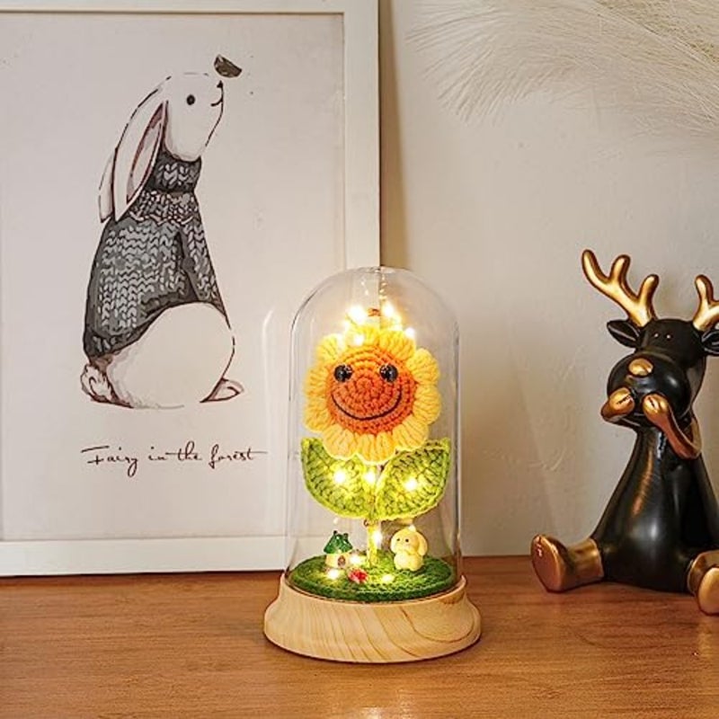 Crochet Sunflower Gifts for Women, Artificial Sun Flower Birthday Gifts for Grandma, in Plastic Dome Sunflower, for Her Mom Mothers Day Christmas Day Gifts B - 4.3 in X 7.5 in - Image 3