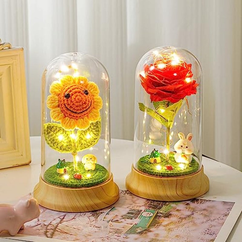 Crochet Sunflower Gifts for Women, Artificial Sun Flower Birthday Gifts for Grandma, in Plastic Dome Sunflower, for Her Mom Mothers Day Christmas Day Gifts B - 4.3 in X 7.5 in - Image 2