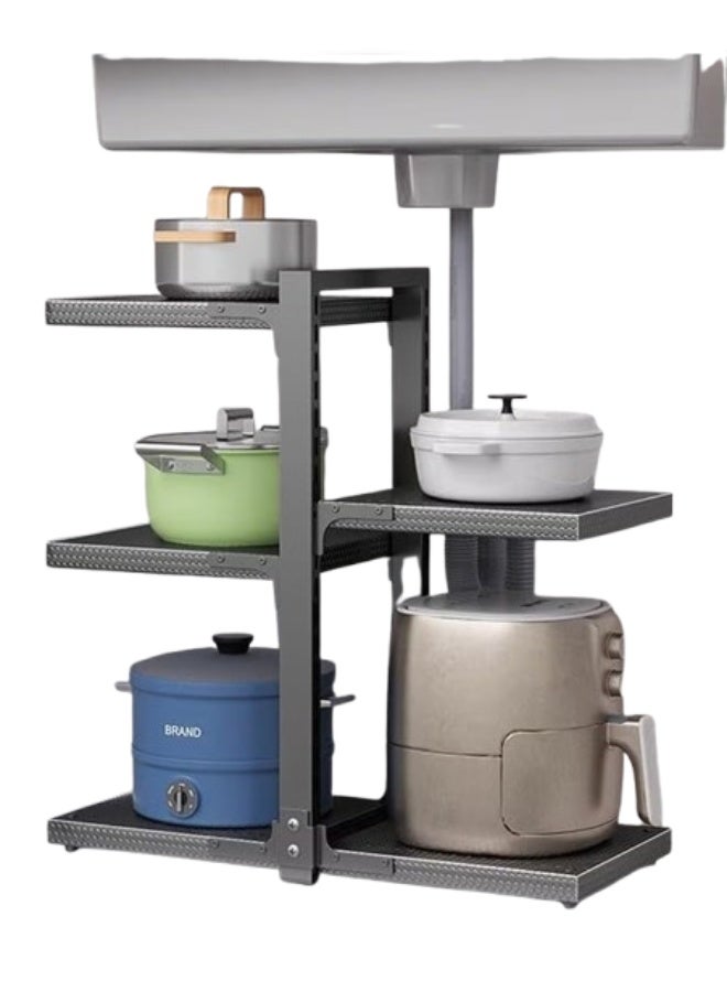 بلومنغ تايم منظم تخزين متعدد الطبقات أسفل الحوض - رف قابل للتعديل للمطبخ باللون الرمادي - Image 1