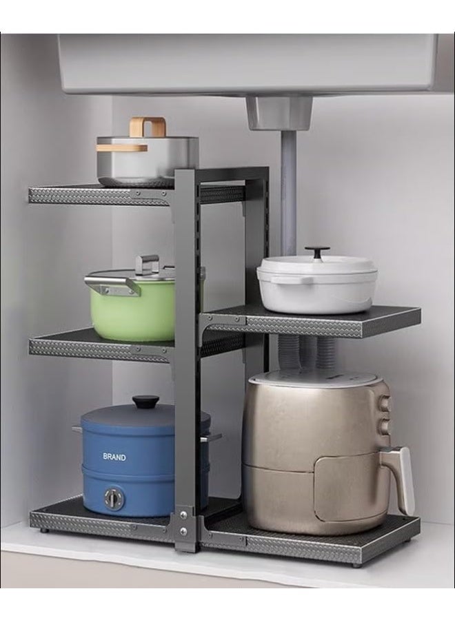 بلومنغ تايم منظم تخزين متعدد الطبقات أسفل الحوض - رف قابل للتعديل للمطبخ باللون الرمادي - Image 2