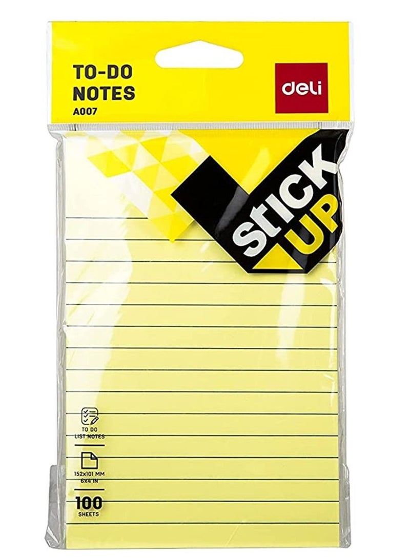 Deli 6-Pad To-Do Ruled Sticky Notes 6x4 Inch Size Yellow Colour - Image 2