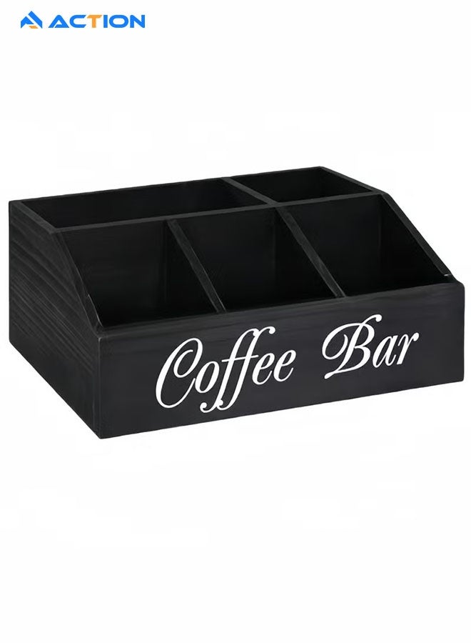 ACTION Coffee Station Organizer for Counter, Wood Coffee Pods Holder Storage Basket, Tea Condiment Storage Organizer, Rustic Bar Decor for Accessories Organizer - Image 2