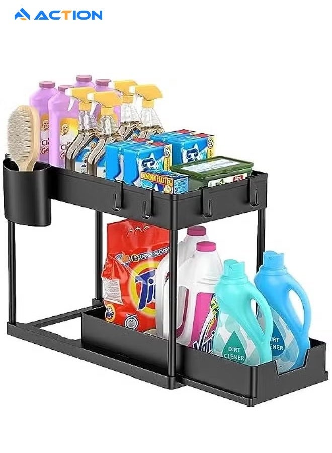ACTION Multi-Purpose Pull-Out Storage Organizers, Under Sink Organizers And Storage For Bathroom & Kitchen, Under Cabinet Organizers And Storage, Black - Image 1