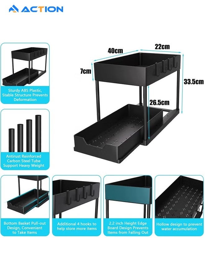 ACTION Multi-Purpose Pull-Out Storage Organizers, Under Sink Organizers And Storage For Bathroom & Kitchen, Under Cabinet Organizers And Storage, Black - Image 2