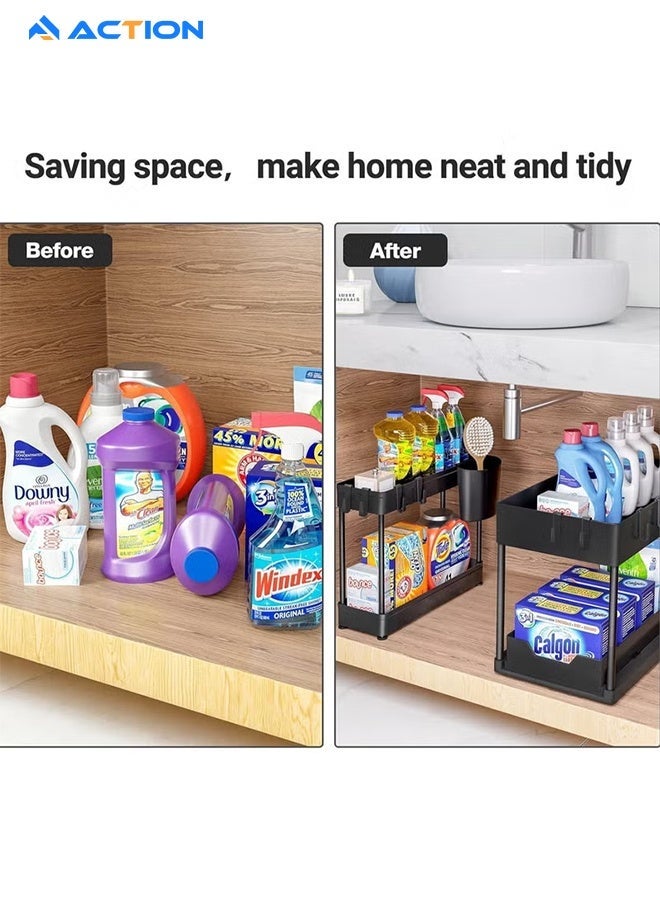 ACTION Multi-Purpose Pull-Out Storage Organizers, Under Sink Organizers And Storage For Bathroom & Kitchen, Under Cabinet Organizers And Storage, Black - Image 4