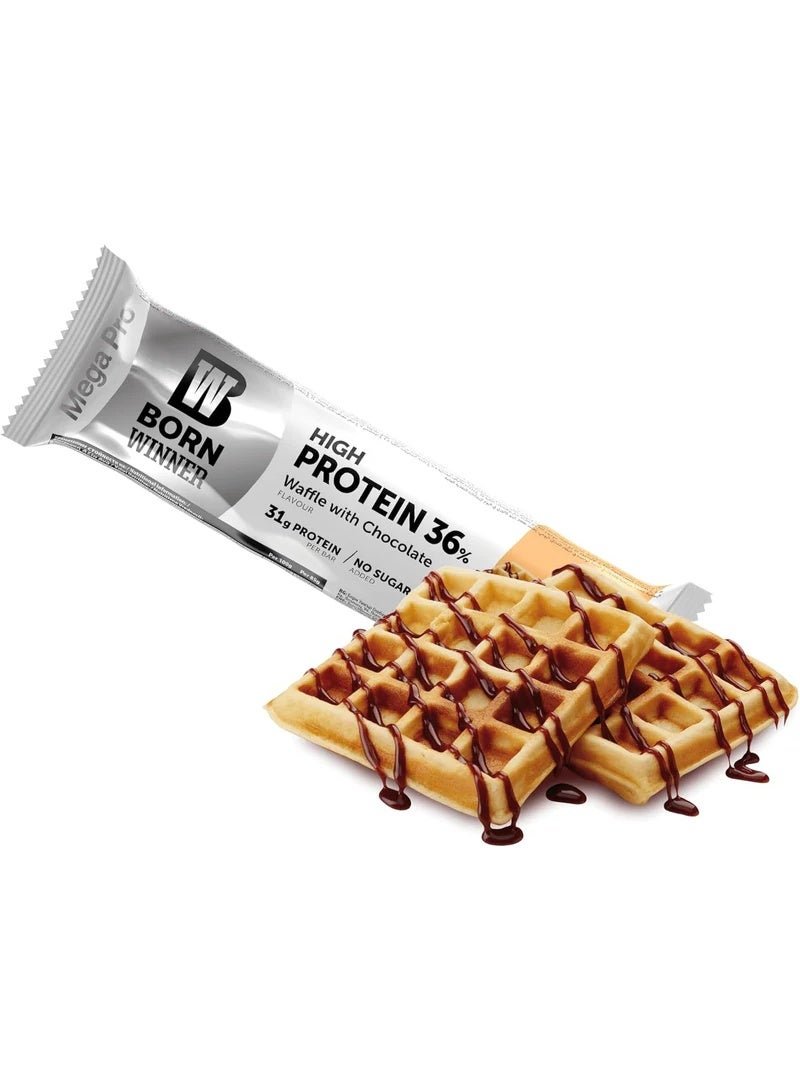 Born Winner Mega Pro Protein Bar Waffle Choco 12 Bars x 85g - High Protein Bar with 31g Protein, No Added Sugar, Large Size Snack - Image 3
