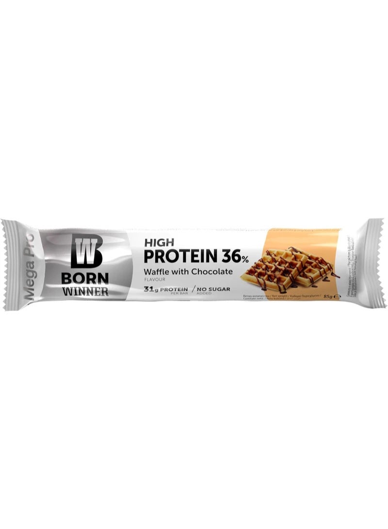 Born Winner Mega Pro Protein Bar Waffle Choco 12 Bars x 85g - High Protein Bar with 31g Protein, No Added Sugar, Large Size Snack - Image 2