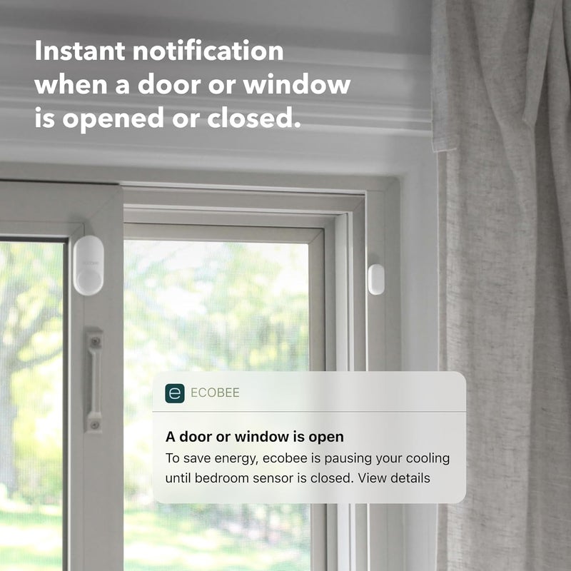 Ecobee Smart Sensor for Doors & Windows 2 Pack - Wifi Contact Sensor for Home Security, Energy Savings - Compatible with Smart Thermostats - Temperature sensor, white - Image 4