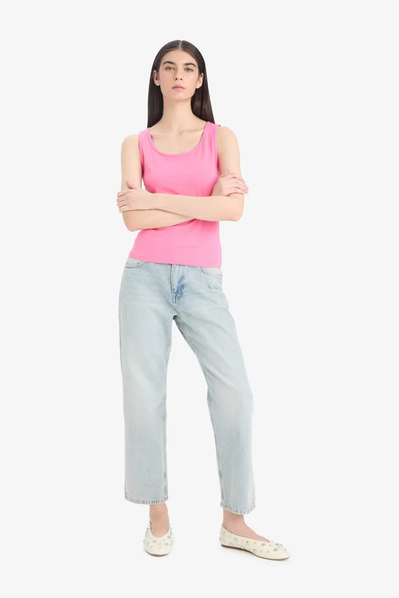 ديفاكتو Slim Fit Basic Round Collar Sleeveless Tank Top