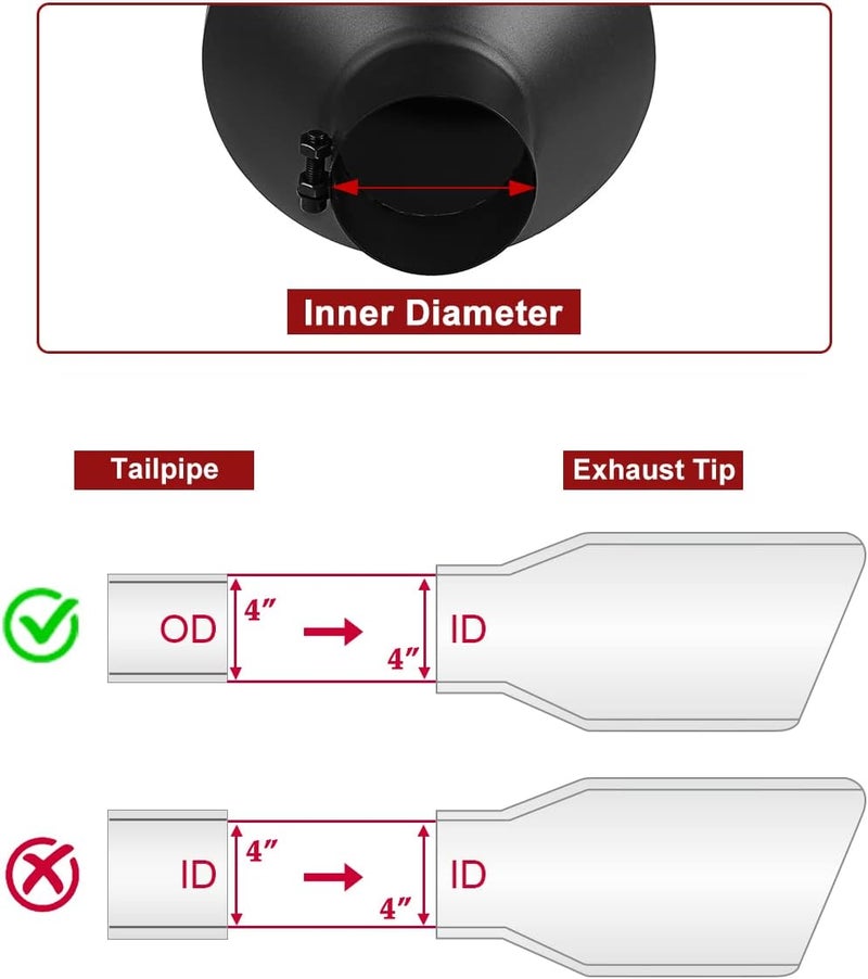 U-Power Exhaust Tips 4" Inlet 10" Outlet 15" Black Long Stainless Steel Bolt-On - Image 3