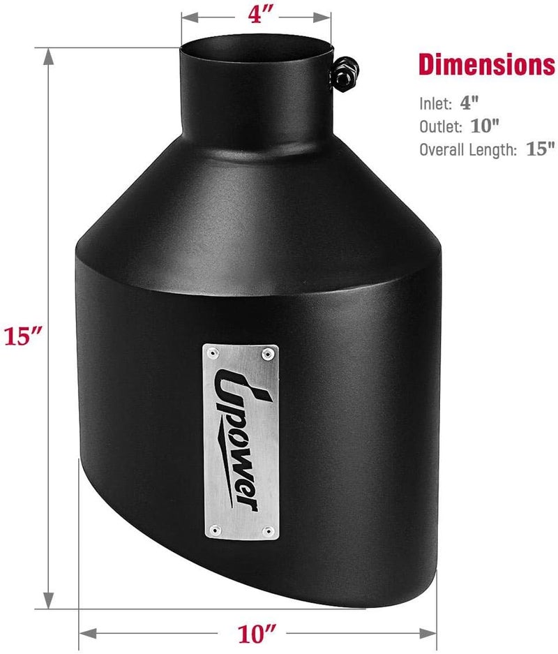 U-Power Exhaust Tips 4" Inlet 10" Outlet 15" Black Long Stainless Steel Bolt-On - Image 4