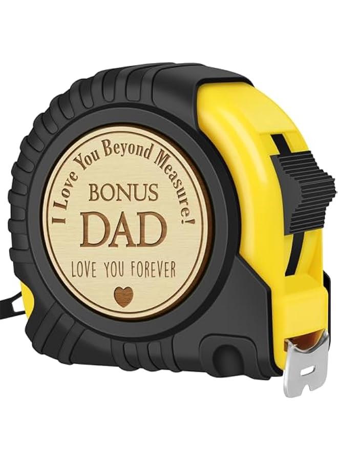 Arabest Step Dad Fathers Day Birthday Gifts, Bonus Dad Step Father Gifts from Step Daughter Son Kids, Best Stepdad Father's Day Gifts for Stepfather Stepped Up Dad, Funny Engraved Tape Measure 25 FT Tool GIF  - Image 1