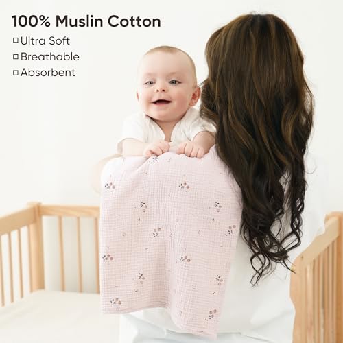 Bearmoss 6 Pack Large Muslin Burp Cloths 100 Cotton Soft Baby Burping Cloths for Boy Girl 236 X 236 Absorbent Milk Spit Up Rags Newborn Essentials Pink Print - Image 3