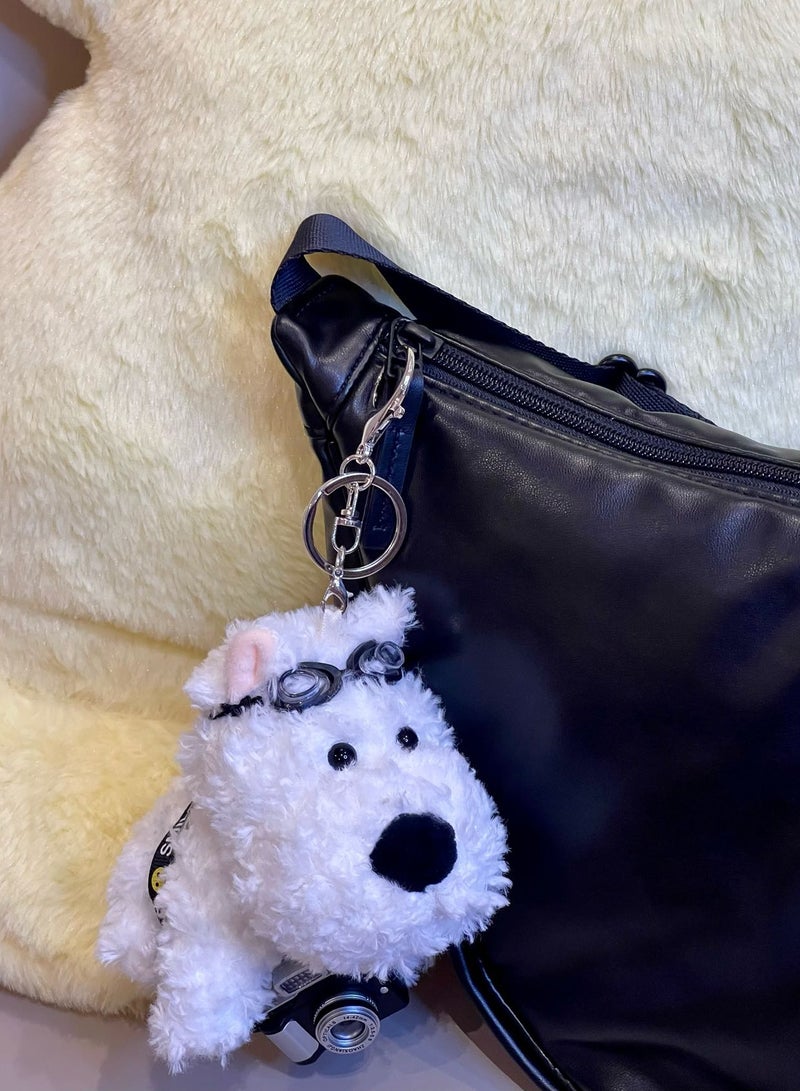 Soft Plush Mini Puppy Bag Charms - Hypoallergenic White Stuffed Keychain for Backpacks/Handbags/Keys, Cuddly Travel Buddy for Girls, Spring Semester Gift for Kids & Ramadan Souvenir Plush Toys(13cm) - Image 2