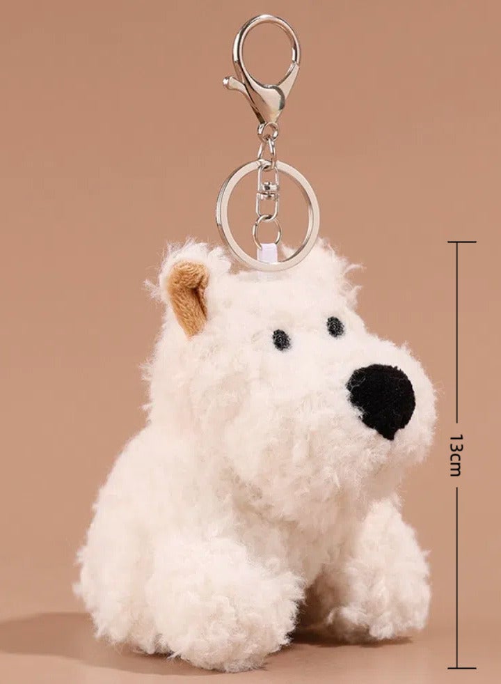 Soft Plush Mini Puppy Bag Charms - Hypoallergenic White Stuffed Keychain for Backpacks/Handbags/Keys, Cuddly Travel Buddy for Girls, Spring Semester Gift for Kids & Ramadan Souvenir Plush Toys(13cm) - Image 3